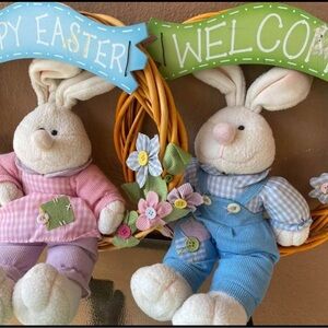 Easter Bunny Wreath with Plush Rabbits both for $20 dlls